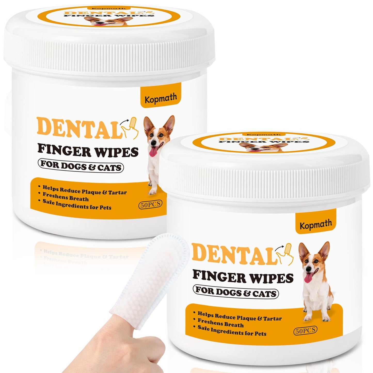 Kopmath Teeth Cleaning Finger Wipes Dog Dental Wipes Reduce Plaque & Tartar Freshen Breath Safe & Natural Pet Dental Wipes for Dogs Teeth Portable Dog Tooth Wipes for Cats100 CtUnscented